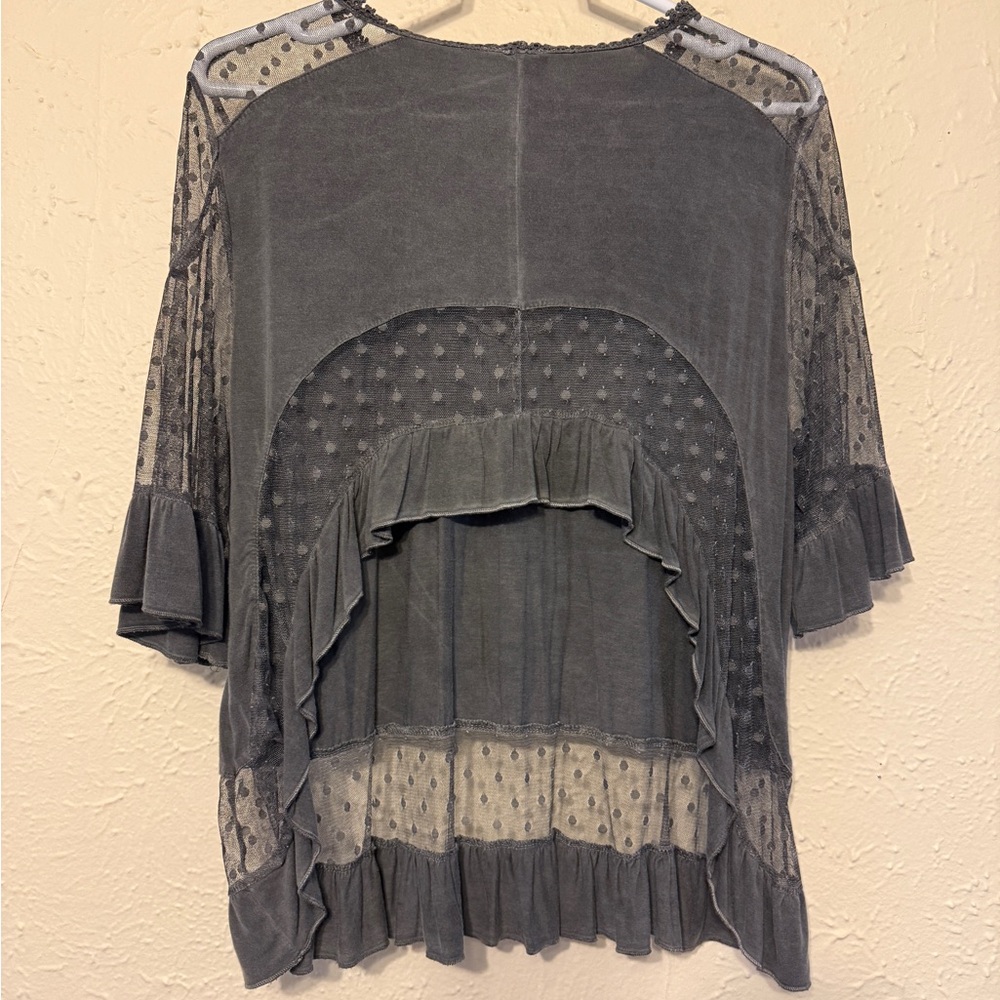 Acid Wash Sheer Ruffle Blouse - Picture 2 of 5